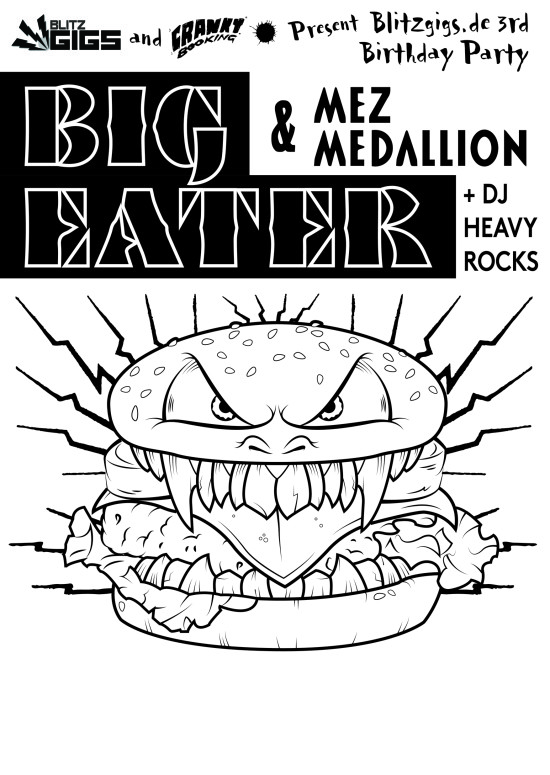 Big eater poster e1364491672147 Blitzgigs 3rd Birthday Party at Antje Oklesund